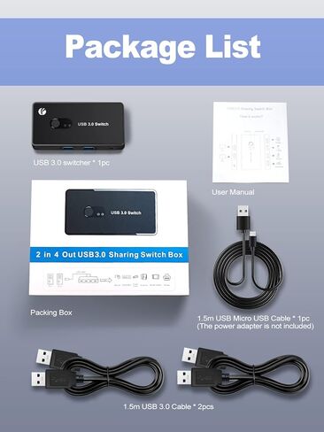 محول VCOM USB 3.0، محدد محول USB 2 جهاز كمبيوتر مشاركة 4 منافذ USB 3.0، صندوق محول KM مع 2 كابل USB للكمبيوتر الشخصي، الطابعة، الماسح الضوئي، الماوس، لوحة المفاتيح، متوافق مع Mac/Windows/Linux in Kuwait
