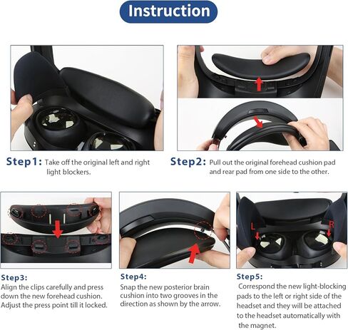 وسادة وسادة للجبهة ووسادة دماغ خلفية لجهاز ميتا كويست برو مع حاجبات الضوء المغناطيسية، غطاء تظليل وسادة وسادة الواقع الافتراضي ملحقات الواقع الافتراضي باللون الأسود in Kuwait