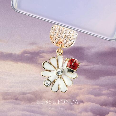 ELISE & FONDA TP208 Type-C منفذ شحن USB كريستال مضاد للغبار قابس Daisy Ladybug للهاتف الخلوي للهواتف Samsung/Huawei/OnePlus/Xiaomi/oppo Android (أبيض) in Kuwait
