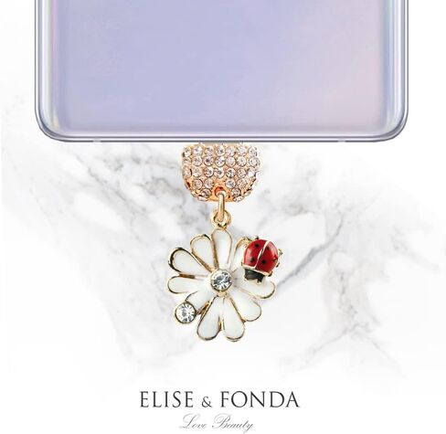 ELISE & FONDA TP208 Type-C منفذ شحن USB كريستال مضاد للغبار قابس Daisy Ladybug للهاتف الخلوي للهواتف Samsung/Huawei/OnePlus/Xiaomi/oppo Android (أبيض) in Kuwait