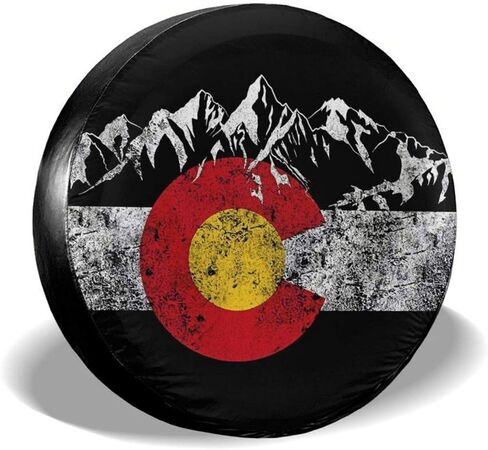 Mountain Colorado Flag Spare Tire Covers Waterproof Dust-Proof Wheel Cover for Camper, Trailer, Rv, SUV, Truck and Many Vehicle, Universal Fit(14-17inch for Diameter 23" - 33") in Kuwait