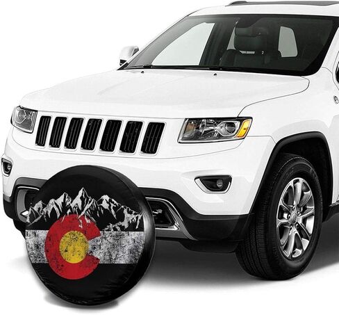 Mountain Colorado Flag Spare Tire Covers Waterproof Dust-Proof Wheel Cover for Camper, Trailer, Rv, SUV, Truck and Many Vehicle, Universal Fit(14-17inch for Diameter 23" - 33") in Kuwait