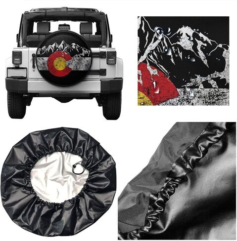 Mountain Colorado Flag Spare Tire Covers Waterproof Dust-Proof Wheel Cover for Camper, Trailer, Rv, SUV, Truck and Many Vehicle, Universal Fit(14-17inch for Diameter 23" - 33") in Kuwait