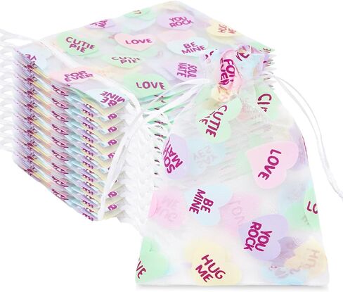 Whaline 80Pcs Valentine's Day Organza Bags Drawstring Conversation Heart Sheer Gift Bags Colorful Jewelry Gift Bags Candy Treat Bags for Wedding Anniversary Party Favor Supplies in Saudi Arabia
