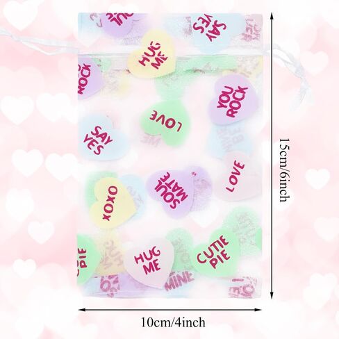 Whaline 80Pcs Valentine's Day Organza Bags Drawstring Conversation Heart Sheer Gift Bags Colorful Jewelry Gift Bags Candy Treat Bags for Wedding Anniversary Party Favor Supplies in Saudi Arabia