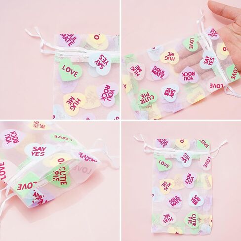Whaline 80Pcs Valentine's Day Organza Bags Drawstring Conversation Heart Sheer Gift Bags Colorful Jewelry Gift Bags Candy Treat Bags for Wedding Anniversary Party Favor Supplies in Saudi Arabia