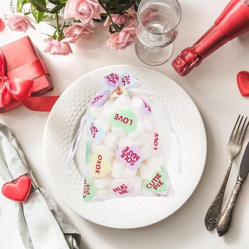 Whaline 80Pcs Valentine's Day Organza Bags Drawstring Conversation Heart Sheer Gift Bags Colorful Jewelry Gift Bags Candy Treat Bags for Wedding Anniversary Party Favor Supplies in Saudi Arabia