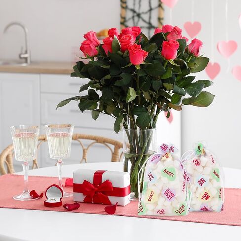 Whaline 80Pcs Valentine's Day Organza Bags Drawstring Conversation Heart Sheer Gift Bags Colorful Jewelry Gift Bags Candy Treat Bags for Wedding Anniversary Party Favor Supplies in Saudi Arabia