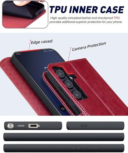 OCASE متوافق مع حافظة محفظة Galaxy S24 5G، حافظة قابلة للطي من جلد البولي يوريثان مع حامل بطاقات RFID Blocking Kickstand [غلاف داخلي من مادة TPU مقاوم للصدمات] غطاء هاتف (2024)، بني in Kuwait