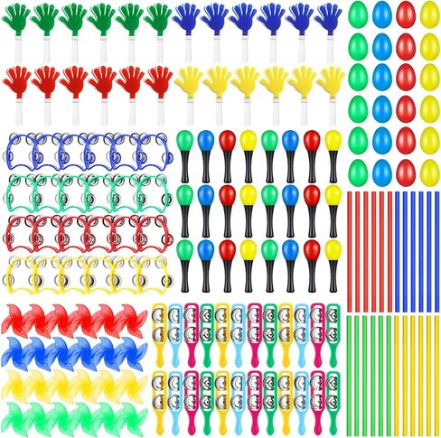 Fiada 168 Pcs Musical Instruments Learning Percussion Toys Includes 24 Egg Shakers 24 Small Sand Hammers 24 Hand Clappers 24 Wooden Rhythm Sticks 24 Hand Bells 24 Handheld Cymbals 24 Dance Scarves in Saudi Arabia