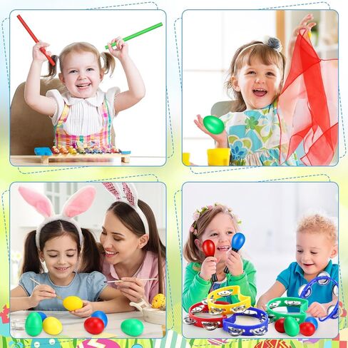 Fiada 168 Pcs Musical Instruments Learning Percussion Toys Includes 24 Egg Shakers 24 Small Sand Hammers 24 Hand Clappers 24 Wooden Rhythm Sticks 24 Hand Bells 24 Handheld Cymbals 24 Dance Scarves in Saudi Arabia