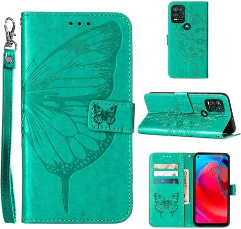 Moment Dextrad لمحفظة Moto G Stylus 5G، [مسند] [حزام المعصم] [فتحات حامل البطاقة] غطاء جلدي على شكل فراشة زهري لجراب Moto G Stylus 5G 2021 (أرجواني) in Kuwait