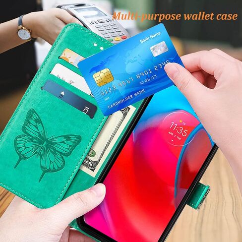 Moment Dextrad لمحفظة Moto G Stylus 5G، [مسند] [حزام المعصم] [فتحات حامل البطاقة] غطاء جلدي على شكل فراشة زهري لجراب Moto G Stylus 5G 2021 (أرجواني) in Kuwait