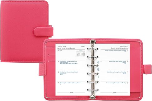 منظم فيلوفاكس سافيانو، حجم الجيب، الفاوانيا - حبيبات متقاطعة، مظهر جلدي، ست حلقات، مذكرات تقويم أسبوع العرض، متعدد اللغات، 2023 (C028765-23) in Saudi Arabia