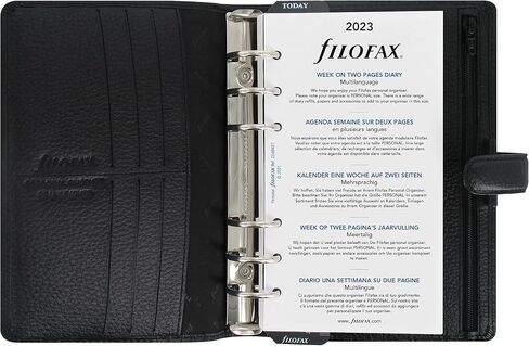 Filofax Finsbury Organizer, Personal Size, Black - Traditional Grained Leather, Six Rings, Week-to-View Calendar Diary, Multilingual, 2024 (C025302-24) in Saudi Arabia