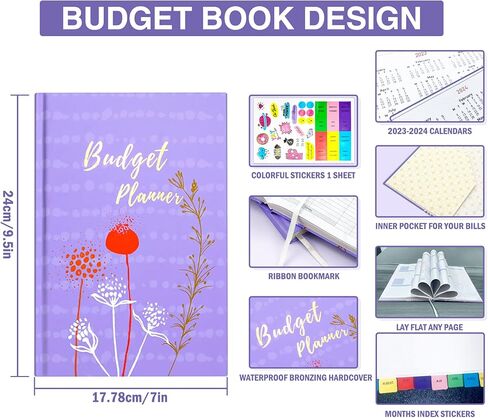 مخطط الميزانية، دفتر الحسابات الشهرية ومتتبع الفواتير، منظم مالي غير مؤرخ، دفتر تعقب النفقات مع جيب تخزين، إدارة تحسين أموالك، 7 بوصة × 10 بوصة in Kuwait