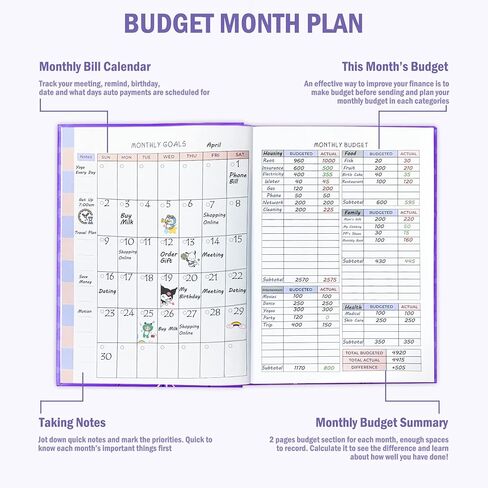 مخطط الميزانية، دفتر الحسابات الشهرية ومتتبع الفواتير، منظم مالي غير مؤرخ، دفتر تعقب النفقات مع جيب تخزين، إدارة تحسين أموالك، 7 بوصة × 10 بوصة in Kuwait