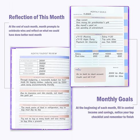 مخطط الميزانية، دفتر الحسابات الشهرية ومتتبع الفواتير، منظم مالي غير مؤرخ، دفتر تعقب النفقات مع جيب تخزين، إدارة تحسين أموالك، 7 بوصة × 10 بوصة in Kuwait