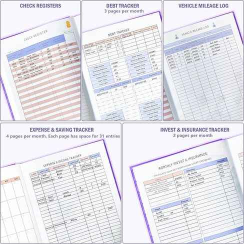 مخطط الميزانية، دفتر الحسابات الشهرية ومتتبع الفواتير، منظم مالي غير مؤرخ، دفتر تعقب النفقات مع جيب تخزين، إدارة تحسين أموالك، 7 بوصة × 10 بوصة in Kuwait
