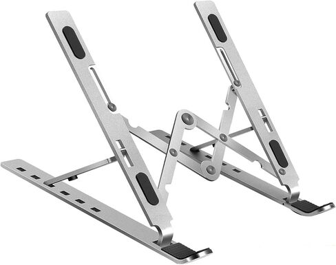 لاسيتو حامل قابل للطي والتعديل للابتوب والشاشة المحمولة والتابلت (10-17 انش) حامل لابتوب مبتكر مصنوع من خليط معدني من الالومنيوم لحامل نوت بوك، فضي in Kuwait