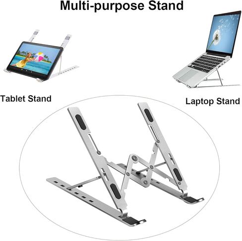 لاسيتو حامل قابل للطي والتعديل للابتوب والشاشة المحمولة والتابلت (10-17 انش) حامل لابتوب مبتكر مصنوع من خليط معدني من الالومنيوم لحامل نوت بوك، فضي in Kuwait