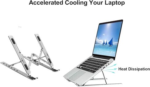 لاسيتو حامل قابل للطي والتعديل للابتوب والشاشة المحمولة والتابلت (10-17 انش) حامل لابتوب مبتكر مصنوع من خليط معدني من الالومنيوم لحامل نوت بوك، فضي in Kuwait