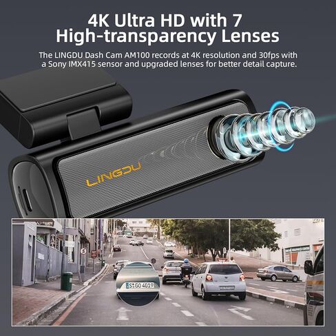 LINGDU AM100 4K Full UHD Dash Cam مدمجة في ADAS، كاميرا داش أمامية للسيارات مع واي فاي 5 جيجا هرتز، GPS، بطاقة SD مجانية 64 جيجا بايت، رؤية ليلية فائقة، WDR، التحكم الصوتي، تسجيل حلقة، مستشعر G، وضع انتظار السيارات 24 ساعة in Kuwait