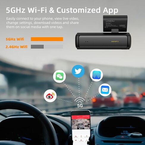 LINGDU AM100 4K Full UHD Dash Cam مدمجة في ADAS، كاميرا داش أمامية للسيارات مع واي فاي 5 جيجا هرتز، GPS، بطاقة SD مجانية 64 جيجا بايت، رؤية ليلية فائقة، WDR، التحكم الصوتي، تسجيل حلقة، مستشعر G، وضع انتظار السيارات 24 ساعة in Kuwait
