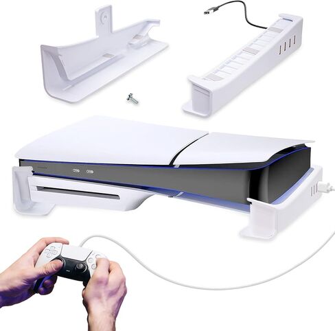 JZW-Shop Horizontal Stand for PS5 Slim Console with 4 USB Ports, PS5 Slim Accessories Base Stand with 4 Ports USB Hub for Sync & Charge, Desk Stand Compatible with PS5 Slim Disc & Digital Edition in Kuwait