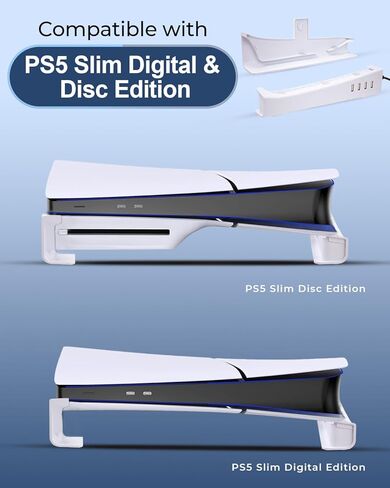 JZW-Shop Horizontal Stand for PS5 Slim Console with 4 USB Ports, PS5 Slim Accessories Base Stand with 4 Ports USB Hub for Sync & Charge, Desk Stand Compatible with PS5 Slim Disc & Digital Edition in Kuwait