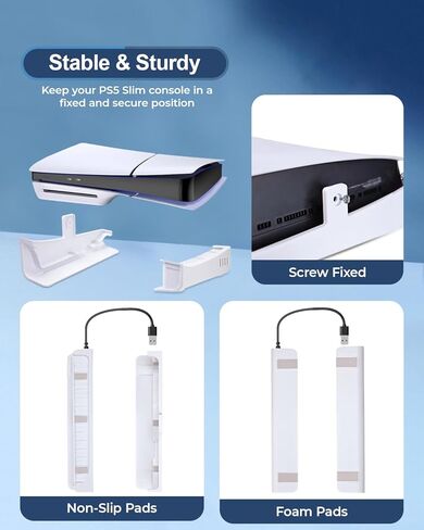JZW-Shop Horizontal Stand for PS5 Slim Console with 4 USB Ports, PS5 Slim Accessories Base Stand with 4 Ports USB Hub for Sync & Charge, Desk Stand Compatible with PS5 Slim Disc & Digital Edition in Kuwait
