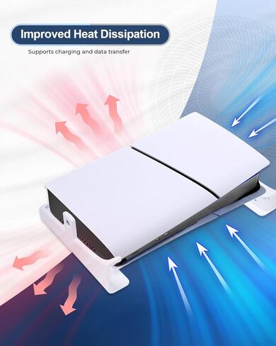 JZW-Shop Horizontal Stand for PS5 Slim Console with 4 USB Ports, PS5 Slim Accessories Base Stand with 4 Ports USB Hub for Sync & Charge, Desk Stand Compatible with PS5 Slim Disc & Digital Edition in Kuwait