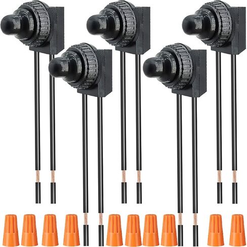 DKARDU 5 pcs Waterproof Push-Button Switch 12V ON/Off SPST Switch On-Off Light Wired Switch with Wiring Caps for Motorcycle/Auto Car Bathroom Fan (Black) in Saudi Arabia