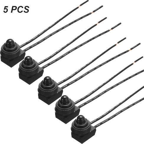 DKARDU 5 pcs Waterproof Push-Button Switch 12V ON/Off SPST Switch On-Off Light Wired Switch with Wiring Caps for Motorcycle/Auto Car Bathroom Fan (Black) in Saudi Arabia