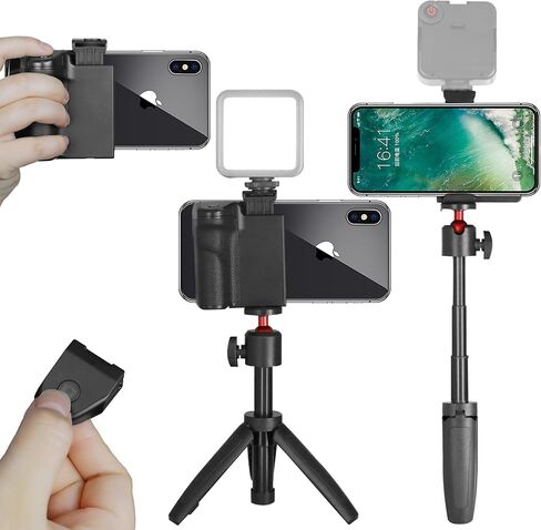 حامل قبضة كاميرا الهاتف الذكي من Taisioner مزود بحامل ثلاثي القوائم مع عصا سيلفي صغيرة وجهاز تحكم عن بعد وجيب 1/4 بوصة ومقبض ثلاثي القوائم قصير ومقبض عمود YouTube Starter Kit معدات صناعة الأفلام (أسود وأحمر) in Kuwait