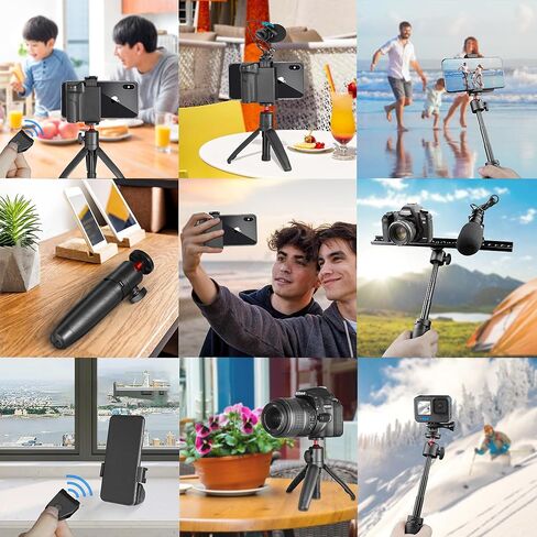 حامل قبضة كاميرا الهاتف الذكي من Taisioner مزود بحامل ثلاثي القوائم مع عصا سيلفي صغيرة وجهاز تحكم عن بعد وجيب 1/4 بوصة ومقبض ثلاثي القوائم قصير ومقبض عمود YouTube Starter Kit معدات صناعة الأفلام (أسود وأحمر) in Kuwait