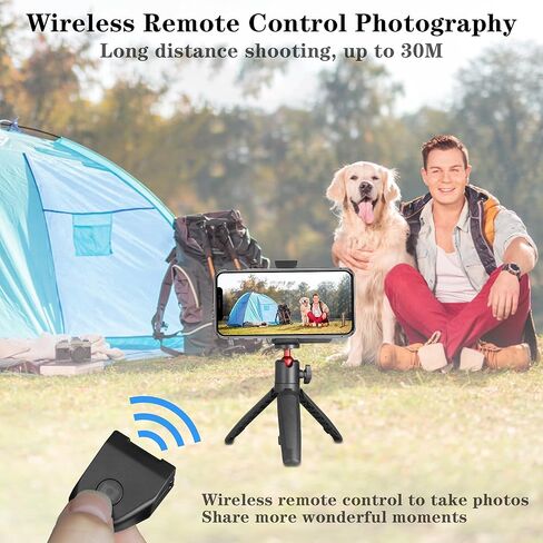 حامل قبضة كاميرا الهاتف الذكي من Taisioner مزود بحامل ثلاثي القوائم مع عصا سيلفي صغيرة وجهاز تحكم عن بعد وجيب 1/4 بوصة ومقبض ثلاثي القوائم قصير ومقبض عمود YouTube Starter Kit معدات صناعة الأفلام (أسود وأحمر) in Kuwait