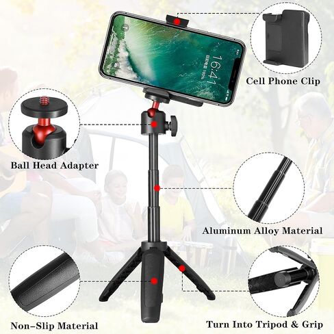 حامل قبضة كاميرا الهاتف الذكي من Taisioner مزود بحامل ثلاثي القوائم مع عصا سيلفي صغيرة وجهاز تحكم عن بعد وجيب 1/4 بوصة ومقبض ثلاثي القوائم قصير ومقبض عمود YouTube Starter Kit معدات صناعة الأفلام (أسود وأحمر) in Kuwait