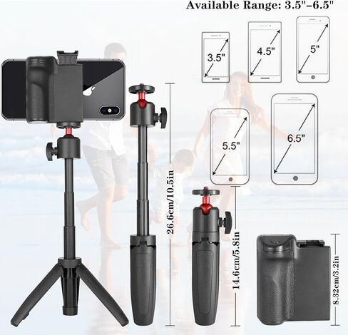 حامل قبضة كاميرا الهاتف الذكي من Taisioner مزود بحامل ثلاثي القوائم مع عصا سيلفي صغيرة وجهاز تحكم عن بعد وجيب 1/4 بوصة ومقبض ثلاثي القوائم قصير ومقبض عمود YouTube Starter Kit معدات صناعة الأفلام (أسود وأحمر) in Kuwait