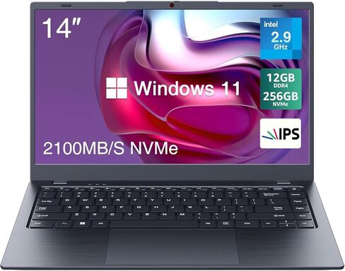 كمبيوتر محمول BiTECOOL، ذاكرة وصول عشوائي 12 جيجابايت، 256 جيجابايت NVMe SSD، Intel N5095 رباعي النواة (حتى 2.9 جيجاهرتز)، شاشة FHD IPS مقاس 14 بوصة، كمبيوتر محمول Windows 11، 2.4G/5G WiFi، BT4.2، النوع C، خفيف الوزن ومحمول in Kuwait