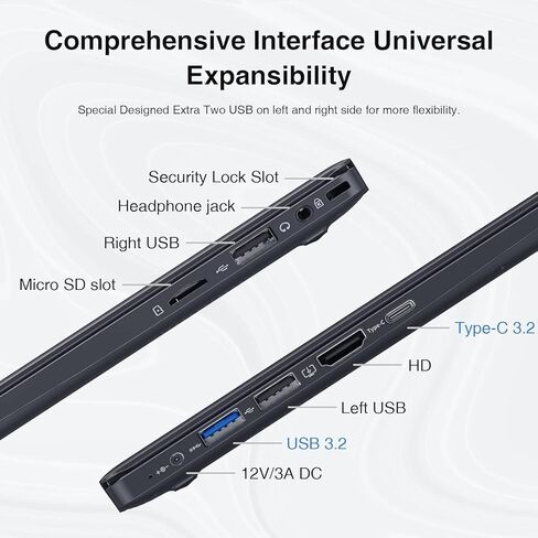 كمبيوتر محمول BiTECOOL، ذاكرة وصول عشوائي 12 جيجابايت، 256 جيجابايت NVMe SSD، Intel N5095 رباعي النواة (حتى 2.9 جيجاهرتز)، شاشة FHD IPS مقاس 14 بوصة، كمبيوتر محمول Windows 11، 2.4G/5G WiFi، BT4.2، النوع C، خفيف الوزن ومحمول in Kuwait