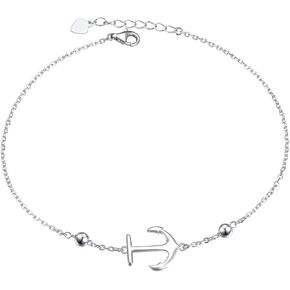 FLYOW S925 Sterling Silver Anklet for Women Girl Boho Beach Charm Adjustable Foot Ankle Bracelet Jewelry Birthday Gift