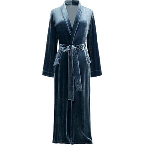 PRODESIGN Women's Long Velvet Robe Soft Warm Bathrobe with Shawl Collar Loose Sleepwear Nightgown
