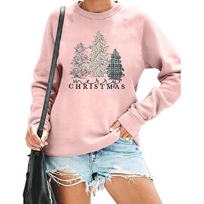 ASTANFY Merry Christmas Sweatshirt for Women Plaid Christmas Holiday Long Sleeve Christmas Tree Pullover Lightweight Shirt