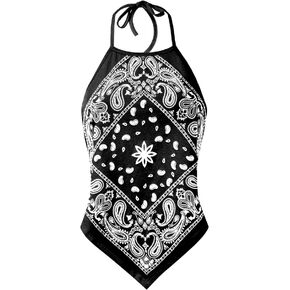 Design by Olivia Women's Sexy Paisley Bandana/Tie dye Halter Top Shirt- Made in USA