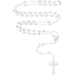 DECADENCE الصلبة 925 الفضة الاسترليني قطع الماس 3mm-5mm الإيطالية مريم العذراء مريم الوردية حبة الصليب قلادة | صنع في إيطاليا | سلسلة قلادة مسبحة على شكل حرف Y من الفضة الاسترليني عيار 925 للنساء والرجال