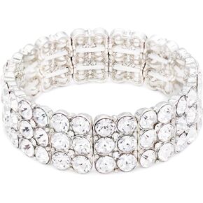 Lavencious Round Shape Rhinestone 3 Lines Stretch Bracelet Evening Party Jewelry 7" in Kuwait