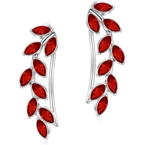 أقراط AOBOCO Leaf Ear Climbers أقراط مضادة للحساسية 925 من الفضة الإسترلينية أقراط أذن زاحفة للأذنين الحساسة، مصنوعة من الكريستالات النمساوية in Kuwait