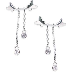 Sonateomber Tiny Butterfly Curved Ear Crawler Stud First Earrings for Women - Dainty Sparkly Sterling Silver Hypoallergenic Small Rhinestone Drop Dangle Fashion Jewelry Gift in Saudi Arabia