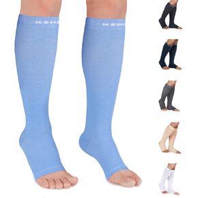 NEWZILL Compression Socks for Women & Men Circulation 20-30 mmHg, Graduated Open Toe, Cotton Compression Socks for Nurses Beige
